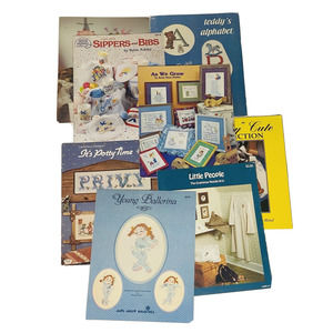 Lot 8 Vtg Cross Stitch Leaflets Charted Pattern Books Child Baby Love Cute